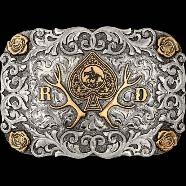 "Our Goldendale Buckle is an elegant and classic piece to show off your personal western style. Crafted on a hand-engraved, German Silver base with a light antique finish. It is detailed with gorgeous German Silver overlays, Jeweler's Bronze flowers 